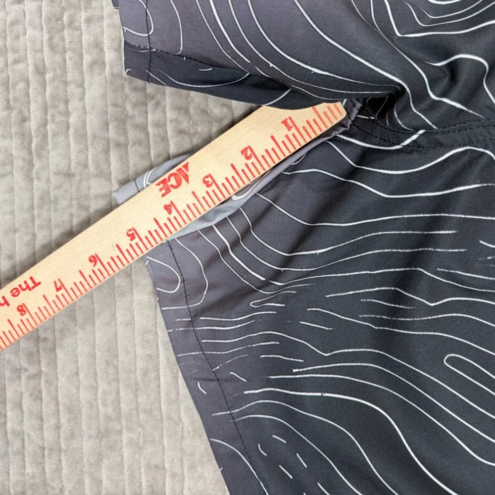 Ouku Mens Swim Trunks 3XL Black White Topographic Map Print Gradient Shorts NWT